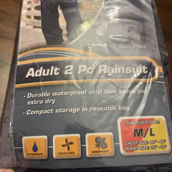 STEARNS ADULT 2 PIECE RAINSUIT MED/LARGE DUAL SIZE BLUE RAIN JACKET & PANTS - Picture 2 of 7